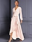 cheap Mother of the Bride Dresses-A-Line Mother of the Bride Dress Wedding Guest Elegant High Low V Neck Asymmetrical Tea Length Chiffon Long Sleeve with Ruched Split Front 2024