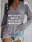 abordables Camisetas de mujer-Mujer Camiseta Texto Estampado Diario Fin de semana Básico Manga Larga Escote en Pico Gris Otoño invierno