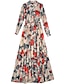 Χαμηλού Κόστους Print Φορέματα-Γυναικεία Σιφόν Φόρεμα σε γραμμή Α Φλοράλ Κουμπί Στάμπα Κολάρο Πουκαμίσου Μακρύ Φόρεμα Μάξι Φόρεμα Καθημερινά Διακοπές Μακρυμάνικο Άνοιξη Φθινόπωρο