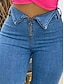 economico jeans da donna-Per donna Jeans Pantaloni affusolati Poliestere Vita normale Lunghezza intera Blu Autunno