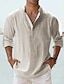 billige Bomuldslinnedskjorte-Herre linned skjorte Popover skjorte Casual skjorte Strandtrøje Sort Hvid Lyserød Langærmet Vanlig Henley Forår sommer Hawaiiansk Ferie Tøj