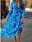 cheap Print Dresses-Women&#039;s Floral Geometric Ruched Print V Neck Midi Dress Daily Vacation Long Sleeve Spring Fall