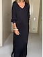 preiswerte schlichte Kleider-Damen schwarzes kleid kleid lang Hauptstadt Gespaltener Oberschenkel Arbeit Täglich Verabredung Elegant Modisch V Ausschnitt Langarm Schwarz Farbe