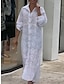 Χαμηλού Κόστους σχέδιο βαμβακερά &amp; λινά φορέματα-Γυναικεία Λευκό φόρεμα Φόρεμα πουκαμίσα Καθημερινό φόρεμα Μακρύ φόρεμα Βαμβάκι Κοφτό Κουμπί Καθημερινά Διακοπές Κολάρο Πουκαμίσου Μακρυμάνικο Καλοκαίρι Άνοιξη Φθινόπωρο Λευκό Σκέτο