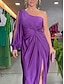 cheap Party Dresses-Women&#039;s Black Dress Prom Dress Party Dress Ruched Split One Shoulder Long Sleeve Purple Spring Winter