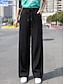 זול מכנסיים וחצאיות בסיסיים לנשים-בגדי ריקוד נשים רגל רחבה מכנסיים פוליאסטר כיס בג&#039;י מותניים גבוהים באורך מלא שחור קיץ