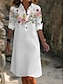 Χαμηλού Κόστους Γραφικά φορέματα λινάτσας-Γυναικεία Φόρεμα πουκαμίσα Καθημερινό φόρεμα Φόρεμα από βαμβακερό λινό Μίντι φόρεμα Κουμπί Τσέπη Καθημερινά Διακοπές Κολάρο Πουκαμίσου Μακρυμάνικο Καλοκαίρι Άνοιξη Φθινόπωρο Λευκό Βαθυγάλαζο Φλοράλ