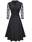 Недорогие рабочие платья с принтом-женское черное платье рабочее платье полуформальное платье трапециевидное платье модное платье миди с вырезом лодочкой и длинным рукавом однотонное обычное платье черное розовое вино осень зима