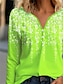 ieftine Tricouri Damă-Pentru femei Tricou Cămașă Henley Floral Buton Concediu Sfârșit de săptămână Zilnic De Bază Neon &amp; Luminos Manșon Lung În V Verde Crud Toamna iarna