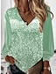 cheap Basic Women&#039;s Tops-Women&#039;s Shirt Blouse Plain Sparkly Casual Sequins Silvery Long Sleeve Basic V Neck Spring Fall