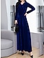 Χαμηλού Κόστους απλά φορέματα-Γυναικεία Βελούδινο Φόρεμα Μακρύ Φόρεμα Μάξι Φόρεμα Σουρωτά Πάρτι Ημερομηνία Κομψό Βίντατζ Λαιμόκοψη V Μακρυμάνικο Μαύρο Κρασί Μπλε Ρουά Χρώμα