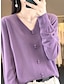 cheap Sweaters-Women&#039;s Pullover Sweater Jumper V Neck Ribbed Knit Cotton Button Fall Winter Short Daily Going out Weekend Stylish Casual Soft Long Sleeve Solid Color Golden camel GH purple GH camel S M L