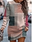 cheap Print Sweatshirt &amp; Hoodie Dresses-Women&#039;s Plaid Dress Sweatshirt Dress Mini Dress Fashion Streetwear Outdoor Daily Vacation Crew Neck Print Plaid Color Block 2023 Loose Fit Pink Red Blue S M L XL XXL