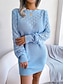 cheap Knitted Dresses-Women&#039;s Sweater Dress Crew Neck Ribbed Knit Acrylic Patchwork Fall Winter Long Daily Going out Weekend Stylish Casual Soft Long Sleeve Solid Color White Pink Blue S M L