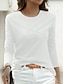economico T-Shirt da donna-Per donna maglietta Cotone Liscio Giornaliero Fine settimana Bianco Manica lunga Essenziale Rotonda Primavera &amp; Autunno