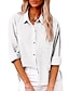 Χαμηλού Κόστους Γυναικείες Μπλούζες &amp; Πουκάμισα-Γυναικεία Πουκάμισο Μπλούζα Μακριά βαμβακερά μπλουζάκια Λευκό βαμβάκι Λινό Σκέτο Causal Κουμπί Τσέπη Μαύρο Μακρυμάνικο Μοντέρνα Νέον &amp; Φωτεινό Κολάρο Πουκαμίσου Άνοιξη &amp; Χειμώνας
