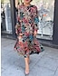 abordables Robes à motifs-Femme Floral Imprimer Col Ras du Cou Robe mi-longue du quotidien Vacances manche longue Automne