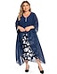 cheap Plus Size Party Dresses-Women&#039;s Plus Size Curve Work Dress Floral V Neck Ruched 3/4 Length Sleeve Spring Summer Work Elegant Midi Dress  Layered Formal Vacation Dress