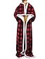 cheap Women&#039;s Robes-Women&#039;s Plaid Wearable Blanket Hoodie Blanket Pajama Loungewear Leopard Grid / Plaid Warm Plush Casual Home Daily Bed Flannel Warm Breathable Hoodie Long Sleeve Pocket Fall Winter Black Red Black