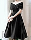 זול שמלות קוקטייל-שמלת קוקטייל שחורה בקו שמלת שנות החמישים שמלת סתיו שמלת כלה לאורחת שרוול קצר באורך הברך קטיפה עם קפלים בצבע טהור 2024