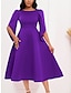 cheap Party Dresses-Women&#039;s Prom Dress Party Dress Ruched Patchwork Crew Neck Half Sleeve Midi Dress Vacation Royal Blue Purple Winter