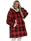 cheap Women&#039;s Nightgowns &amp; Sleepshirts-Women&#039;s Pajamas Loungewear Nightgown Sleepwear Buffalo Plaid Fashion Sport Simple Home Daily Bed Polyester Warm Pullover Long Sleeve Hoodie Fall Winter Red Blue