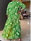 baratos Vestidos Estampados-Mulheres Geométrica Bloco de cor Botão Imprimir Pescoço Dividido Vestido Longo Vestido Maxi Diário Férias Manga Longa Outono