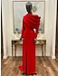 cheap Evening Dresses-Sheath Red Black Red Green Dress Evening Gown Elegant Cape Dress Formal Fall Sweep / Brush Train Long Sleeve Cowl Neck Stretch Fabric with Buttons Slit 2024