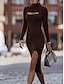 זול שמלות סרוגות-בגדי ריקוד נשים שמלת סוודר שמלת סרוגה שמלת מגשר שמלת מידי סריגים אופנתי יומי אחיד בָּחוּץ קזו&#039;אל יומי ליציאה גולף שרוול ארוך לגזור 2023 רזה שחור לבן חום S M L XL XXL 3XL