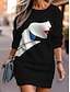 cheap Print Sweatshirt &amp; Hoodie Dresses-Women&#039;s Sweatshirt Dress Casual Dress Mini Dress Warm Fashion Outdoor Vacation Going out Crew Neck Print Print Loose Fit Black White Red S M L XL XXL