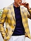cheap Men&#039;s Blazers-Men&#039;s Cocktail Attire Blazer Formal Evening Wedding Party Birthday Party Fashion Casual Spring &amp;  Fall Polyester Plaid / Check Geometic Pocket Casual / Daily Single Breasted Blazer Yellow