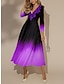 cheap Print Dresses-Women&#039;s Ombre Print V Neck Long Dress Maxi Dress Vacation 3/4 Length Sleeve Spring Fall