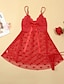 cheap Basic Night Dresses-Women&#039;s Lace Dress Slip Dress Mini Dress Sexy Casual Lace Hollow Out Heart V Neck Lounge Red 2023 S M L XL