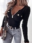 preiswerte Basic-Damenoberteile-Hemd Bluse Damen Schwarz Weiß Rosa Solide / einfarbig Viertel Postleitzahl Täglich Modisch Rundhalsausschnitt Regular Fit S