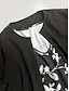 economico Set di abiti stampati-abito nero da donna set di vestiti a due pezzi abito casual abito in chiffon outdoor moda quotidiana elegante stampa abito midi con scollo a V mezza manica floreale vestibilità regolare nero rosa