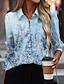 cheap Women&#039;s Blouses &amp; Shirts-Women&#039;s Shirt Blouse Floral Casual Holiday Button Print Blue Long Sleeve Fashion Shirt Collar Spring &amp;  Fall