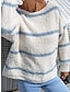 cheap Sweaters-Women&#039;s Pullover Sweater Jumper Crew Neck Fuzzy Knit Cotton Blend Oversized Fall Winter Regular Daily Going out Stylish Casual Soft Long Sleeve Striped White / Black Light Blue S M L
