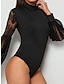 cheap Bodysuits-Women&#039;s Bodysuit Lace High Waist Solid Color Stand Collar Streetwear Work Street Regular Fit Long Sleeve Lantern Sleeve Black S M L Fall