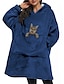 cheap Women&#039;s Robes-Women&#039;s Wearable Blanket Hoodie Blanket Pajama Loungewear Cat Warm Plush Casual Home Daily Bed Flannel Warm Breathable Hoodie Long Sleeve Pocket Fall Winter Lake blue Black