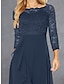 cheap Romantic Lace Dresses-Women&#039;s Party Dress Lace Dress Cocktail Dress Midi Dress Navy Blue 3/4 Length Sleeve Pure Color Lace Spring Fall Winter Crew Neck Fashion Wedding Guest Vacation 2023 S M L XL XXL 3XL