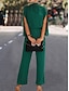 cheap Vacation Jumpsuit-Women&#039;s Jumpsuit High Waist Solid Color Stand Collar Elegant Wedding Work Regular Fit 3/4 Length Sleeve Black Green S M L Fall