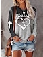 cheap Women&#039;s T-shirts-Women&#039;s Plus Size T shirt Tee Heart Color Block Text Casual Weekend Print Pink Long Sleeve Daily Basic Round Neck Fall &amp; Winter