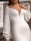 cheap Wedding Dresses-Reception Formal Wedding Dresses Two Piece Illusion Neck Scoop Neck Long Sleeve Sweep / Brush Train Satin Bridal Gowns With Solid Color 2023