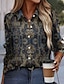 billige Bluser og trøjer til kvinder-Dame Skjorte Bluse Grafisk Knap Trykt mønster Afslappet Mode Langærmet Krave Blå Forår &amp; Vinter