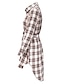 preiswerte Bedruckte Kleider-Damen blusenkleid Plaid Angeschnallt Hemdkragen Minikleid Klassisch Party Langarm Herbst Winter