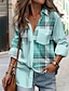 cheap Women&#039;s Blouses &amp; Shirts-Women&#039;s Shirt Blouse Plaid Casual Button Pocket Print Pink Long Sleeve Daily Basic Shirt Collar Fall &amp; Winter