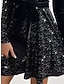 abordables Terciopelo elegante-Mujer Vestido negro Vestido de terciopelo Vestido de Lentejuelas Terciopelo Lentejuelas Destello Escote en Pico Manga Larga Mini vestido Navidad Negro Rojo Invierno