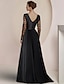 cheap Mother of the Bride Dresses-Jumpsuits Mother of the Bride Dress Formal Wedding Guest Elegant Party V Neck Floor Length Satin Lace Long Sleeve with Appliques 2024
