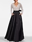 cheap Evening Dresses-A-Line Evening Gown Elegant Dress Formal Floor Length Long Sleeve V Neck Fall Wedding Guest Satin with Sequin Pocket 2024