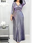 voordelige effen jurken-Dames Swingjurk Lange jurk maxi-jurk Geplooid Met riem Feest Elegant Modieus V-hals 3/4 mouw Zilver Zwart Blozend Roze Kleur